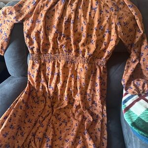 Draper James Orange Floral Long Sleeve Dress